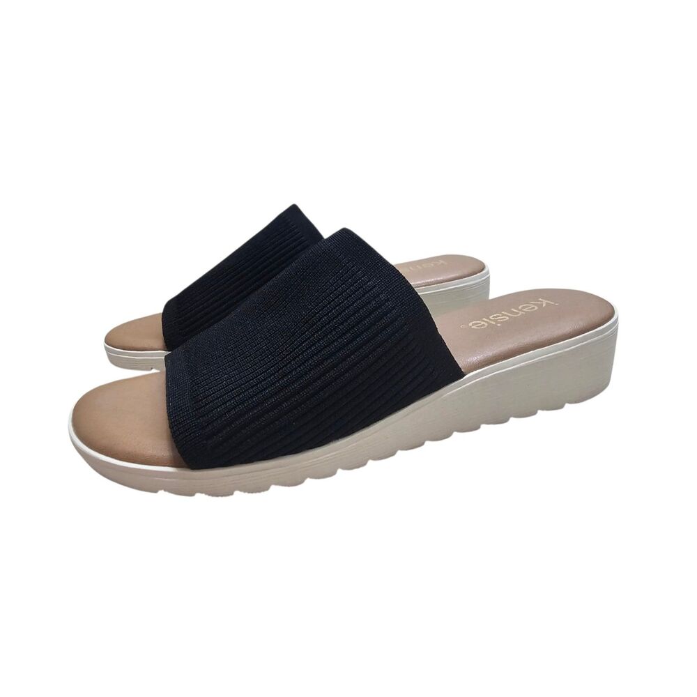 Kensie Ellie Knit Slip-On Wedge Sandal Black 6